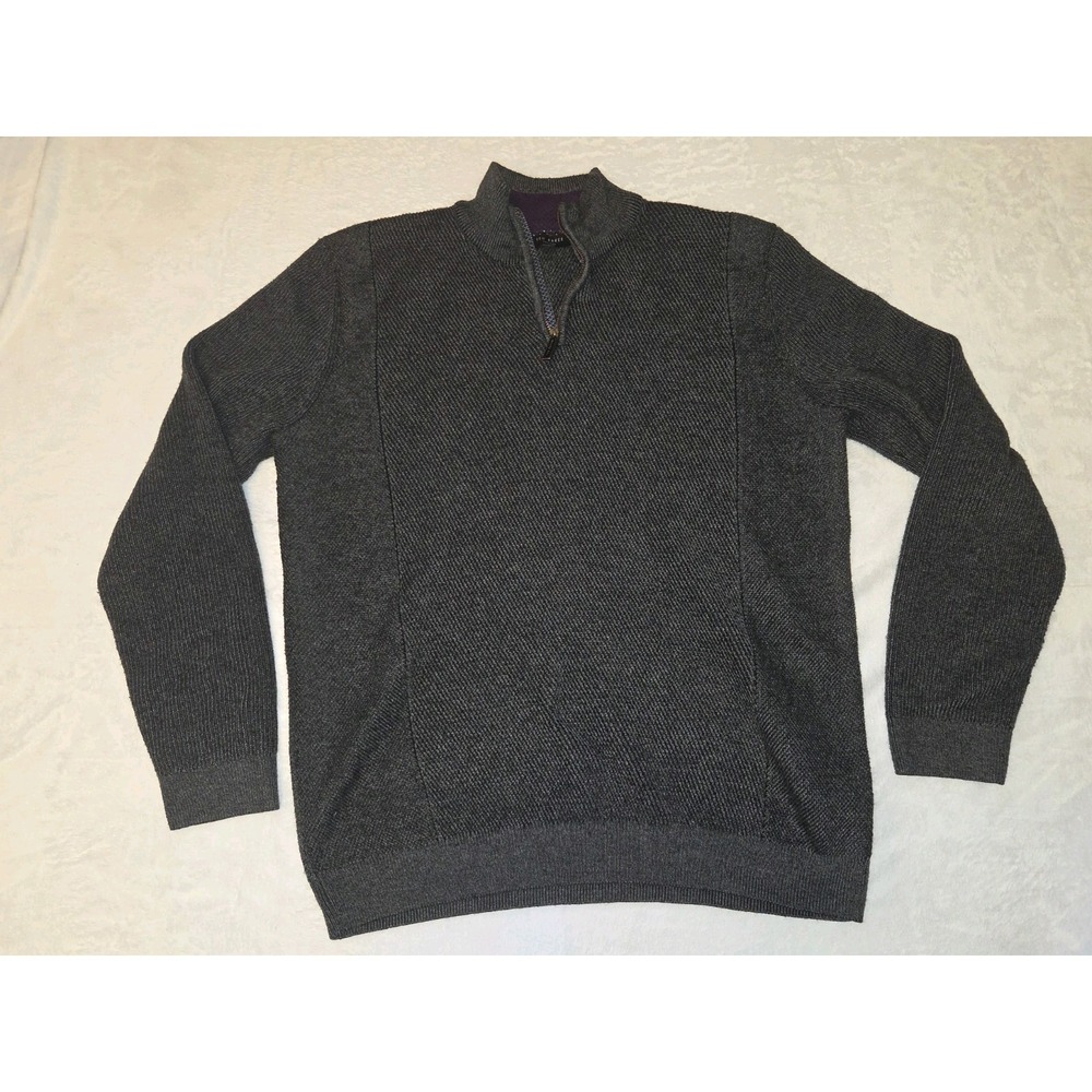 040-Ted Baker London Men's Size 5 Gray 1/4 Zip Knit Sweater Merino Wool Blend